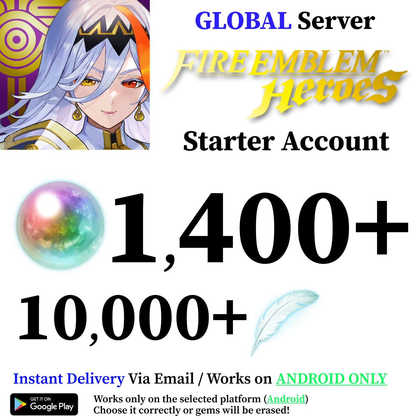 Fire Emblem Heroes Account | 1,400 Orbs + 14,000 Feathers | Android Only