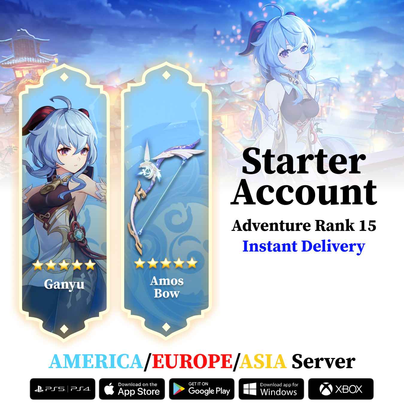 Ganyu with Amos Bow - Genshin Reroll Account