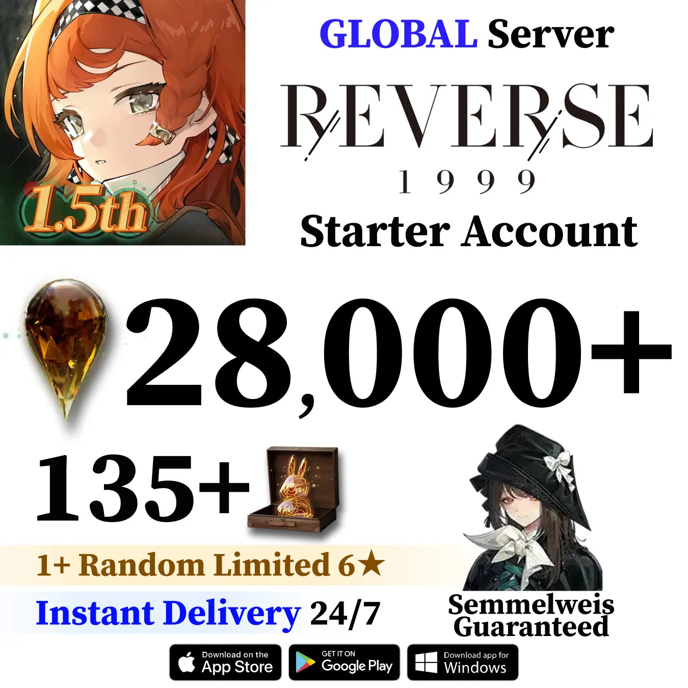 Reverse: 1999 Account | 28K Clear Drops + 135 Unilog | Global Server
