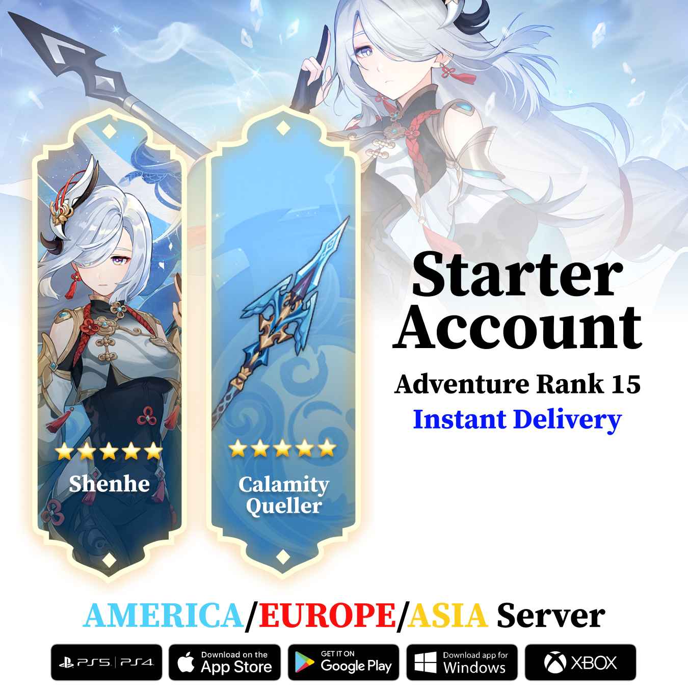 Shenhe with Calamity Queller - Genshin Reroll Account