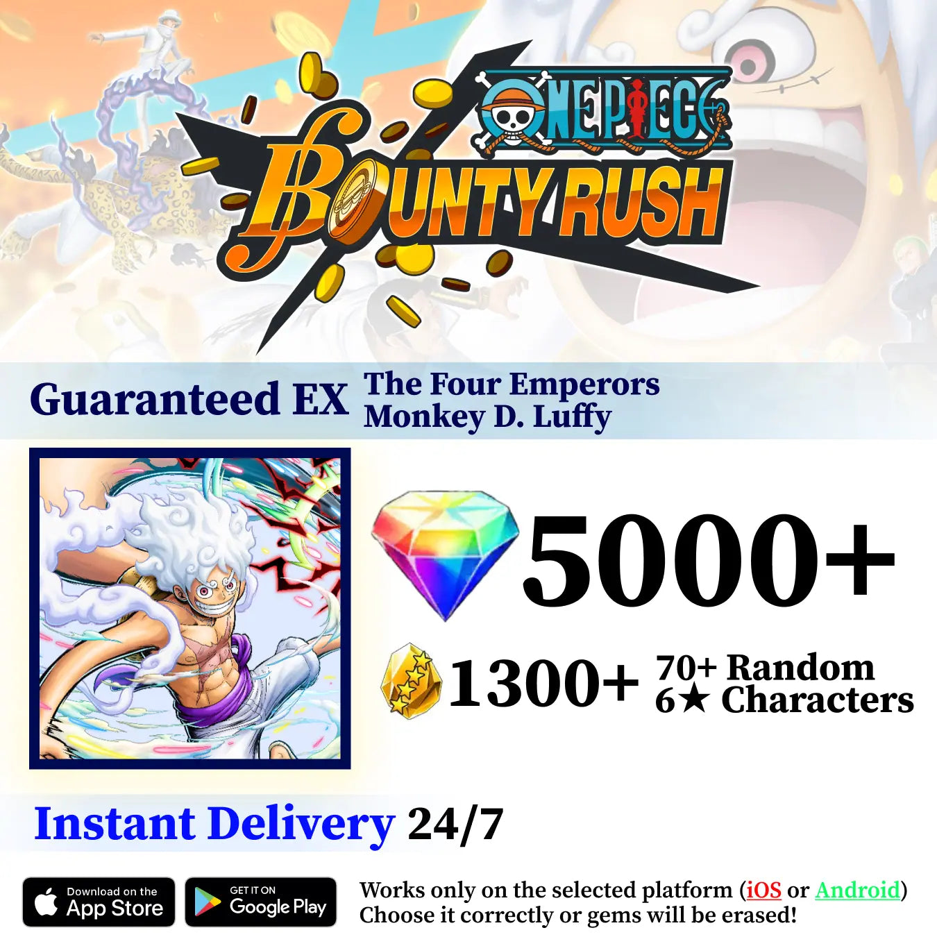 The Four Emperors Monkey D. Luffy OPBR Starter Reroll Account