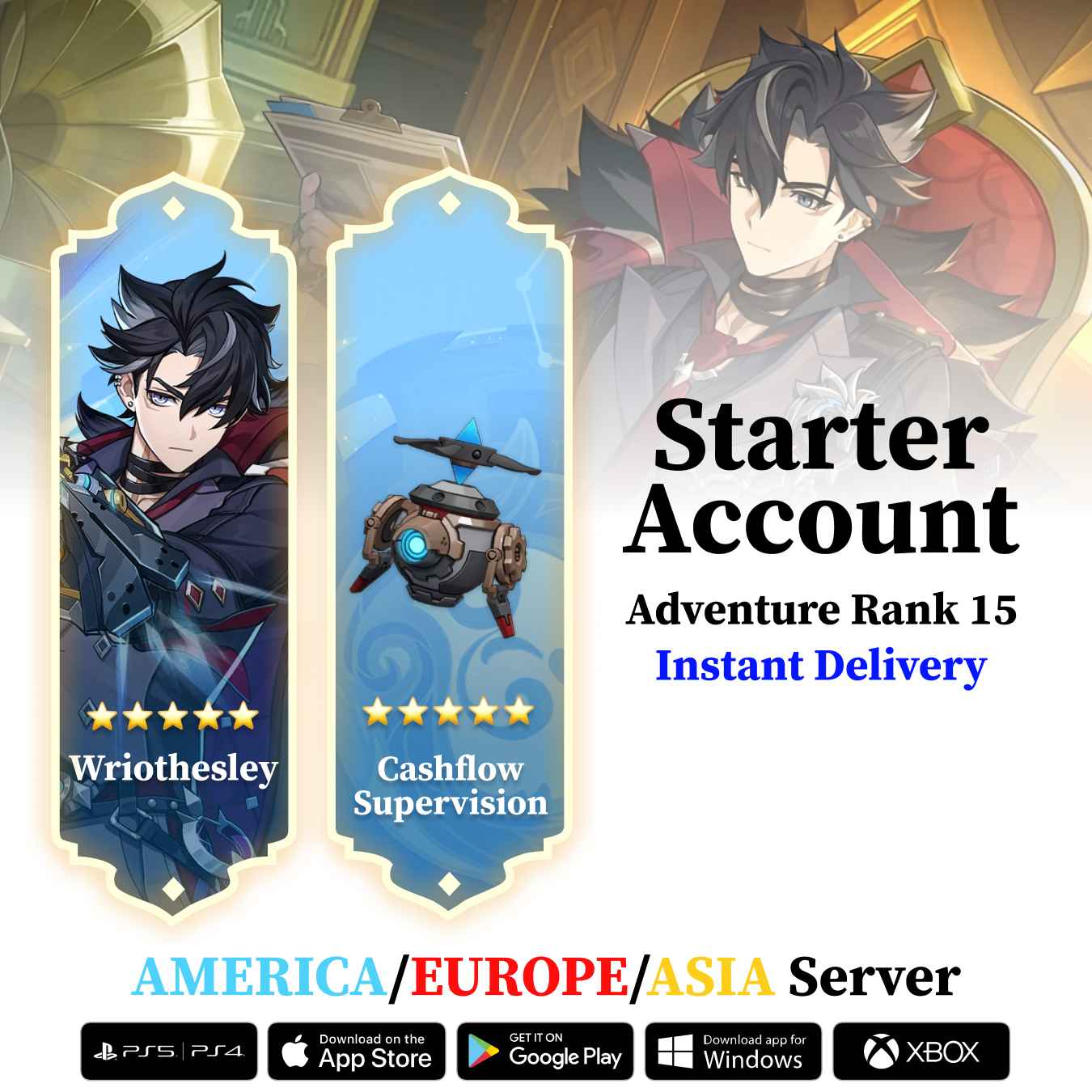 Wriothesley with Cashflow Supervision - Genshin Reroll Account