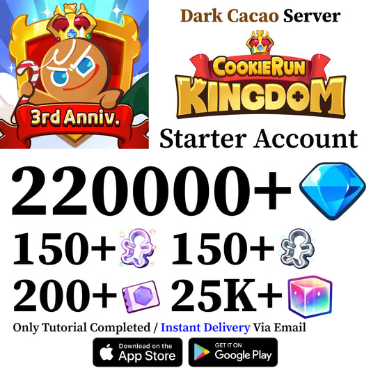 Cookie Run Kingdom Starter Reroll Account with 220,000+ Gems [Dark Cacao]