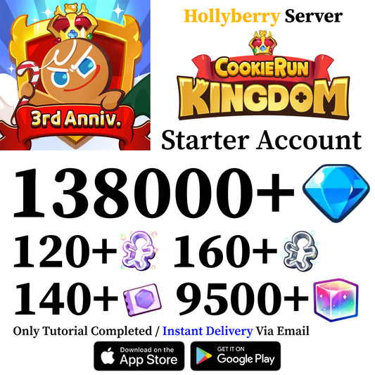 Cookie Run Kingdom Starter Reroll Account with 138,000+ Gems [Hollyberry]