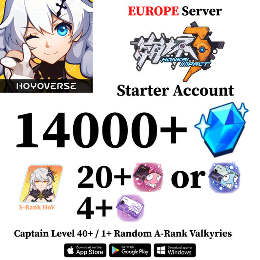 Honkai Impact 3rd Reroll Account with 14000+ Crystals [EUROPE]