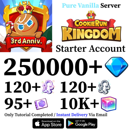 Cookie Run Kingdom Starter Reroll Account with 250,000+ Gems [Pure Vanilla]