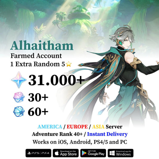 Alhaitham Reroll Account with 30.000 Primogems