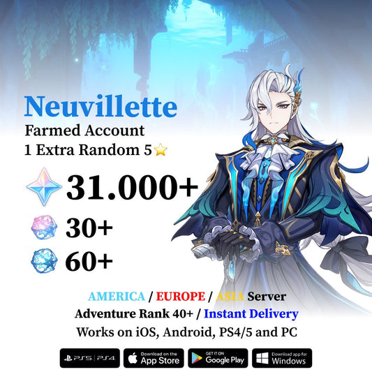 Neuvillette Reroll Account with 30.000 Primogems
