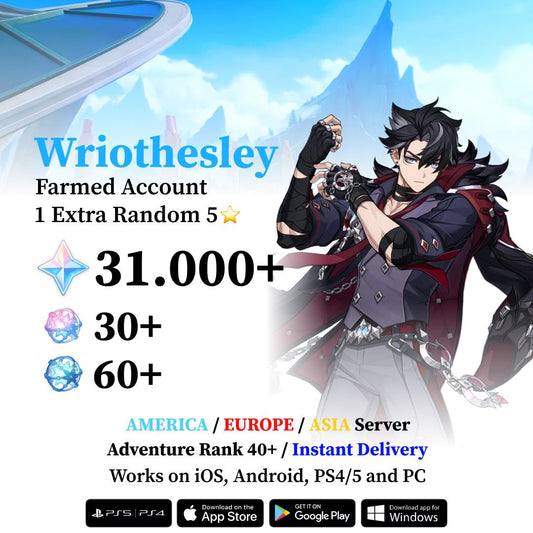Wriothesley Reroll Account with 30.000 Primogems