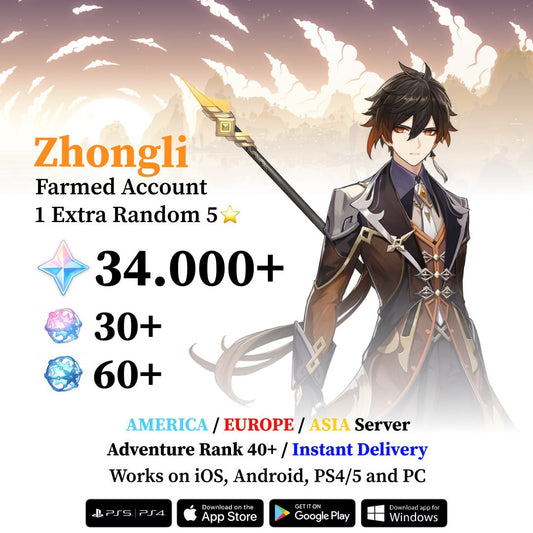 Zhongli Reroll Account with 30.000 Primogems