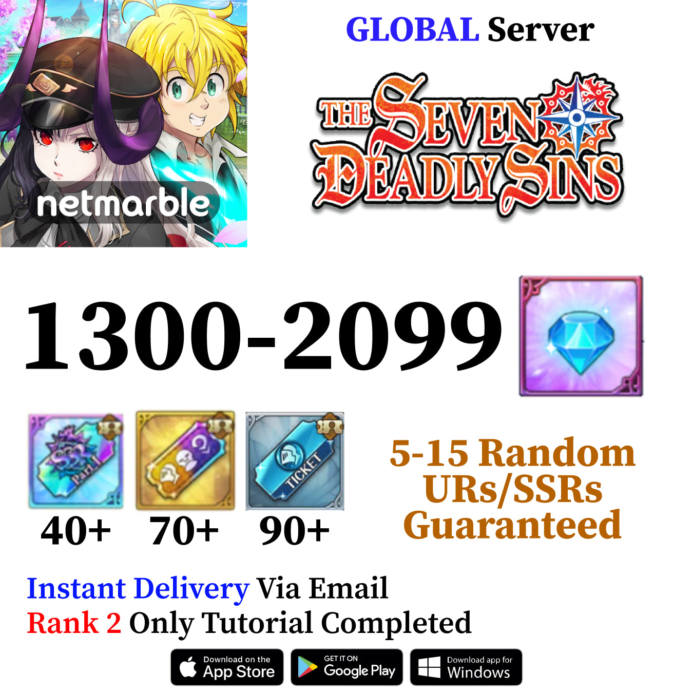 Seven Deadly Sins Grand Cross Account with 2000+ Diamonds [Global]