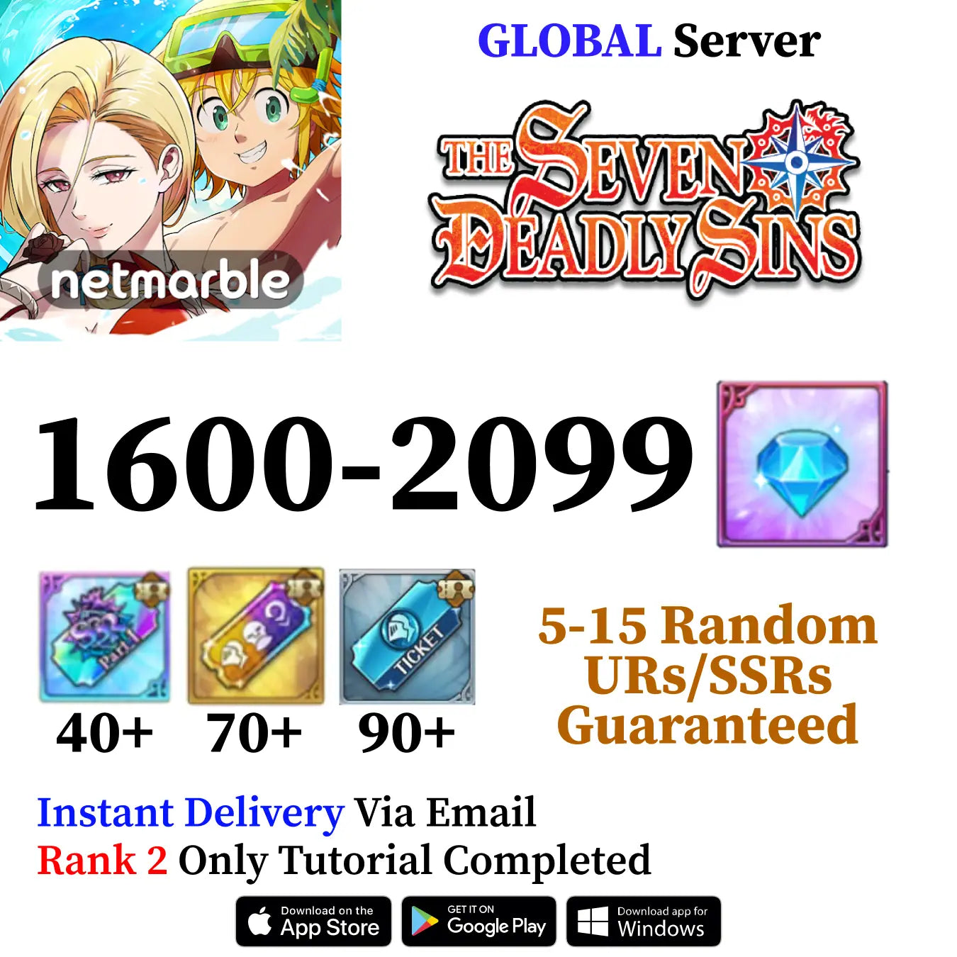 Seven Deadly Sins Grand Cross Account with 2000+ Diamonds [Global]