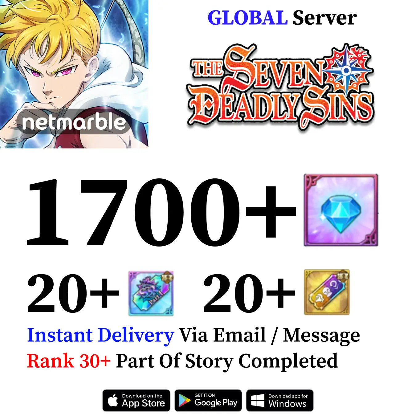 Seven Deadly Sins Grand Cross Account with 1700+ Diamonds [Global]