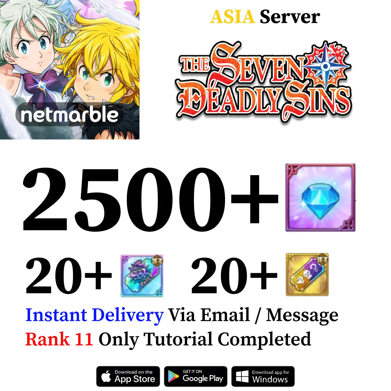 Seven Deadly Sins Grand Cross Account with 5000+ Diamonds [Asia]