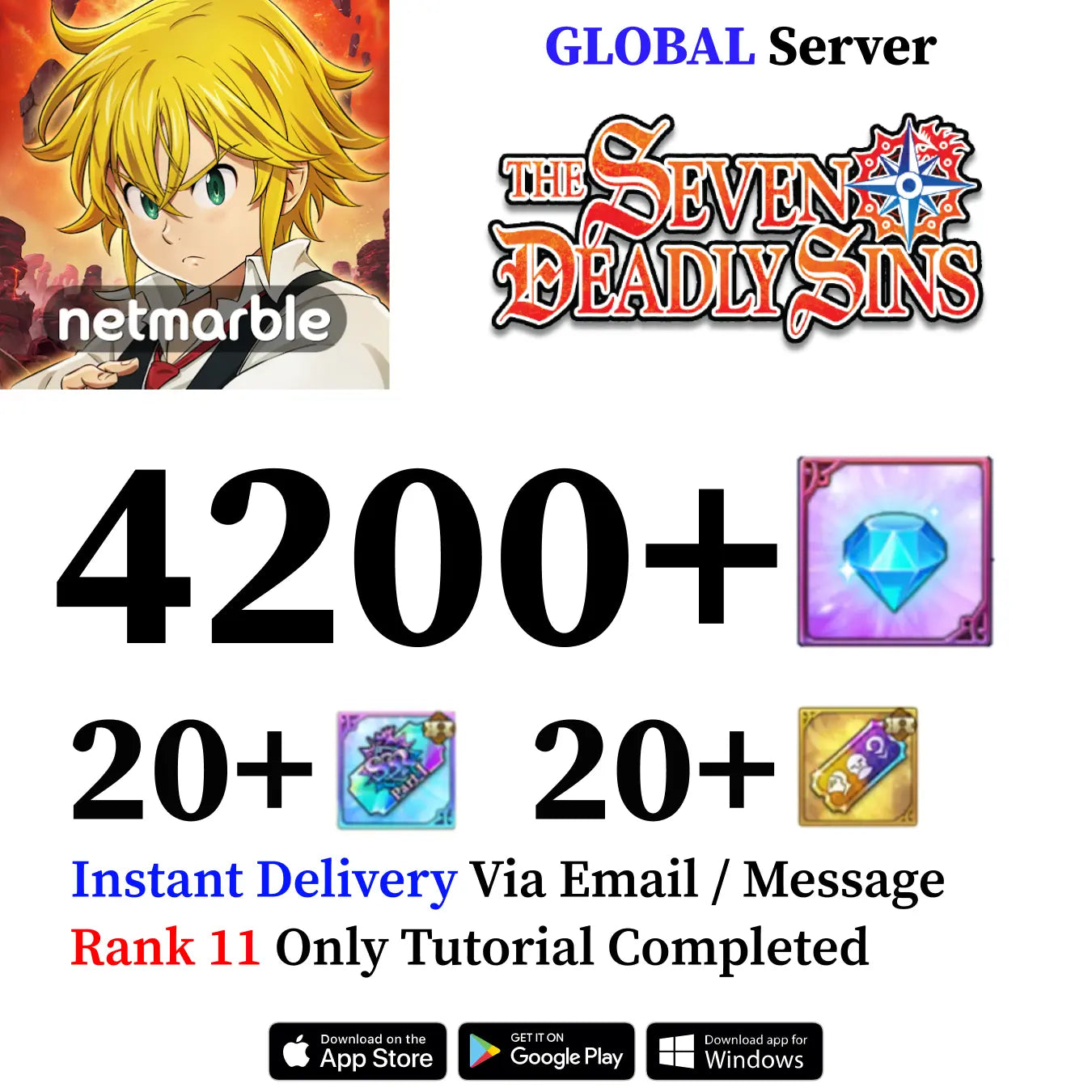 Seven Deadly Sins Grand Cross Account with 4000+ Diamonds [Global]