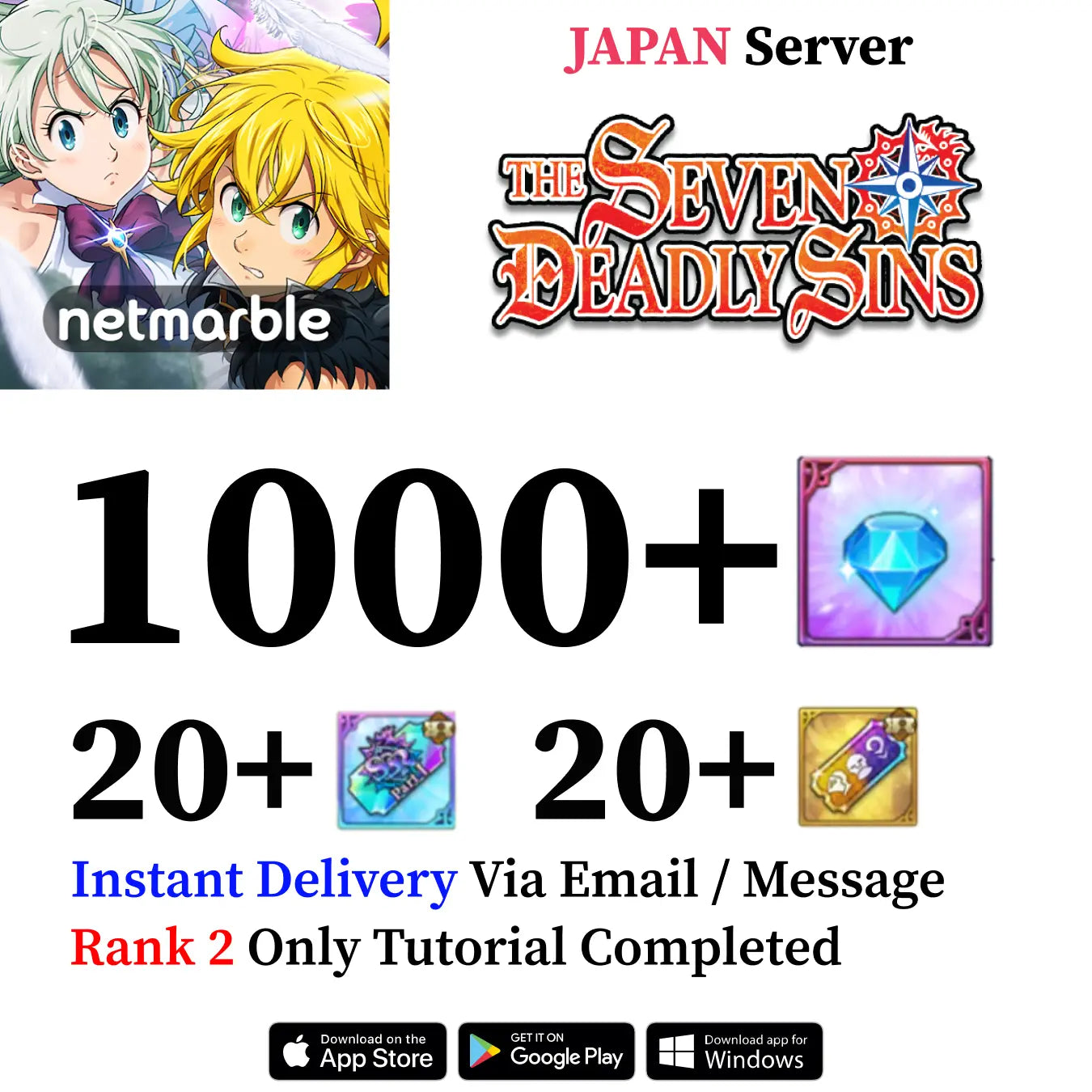 Seven Deadly Sins Grand Cross Account with 1000+ Diamonds [Japan]