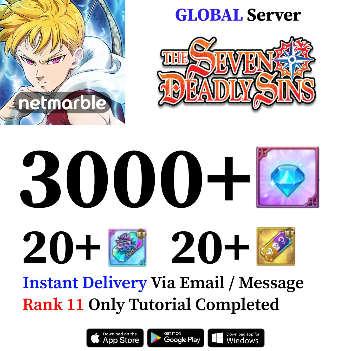 Seven Deadly Sins Grand Cross Account with 3500+ Diamonds [Global]