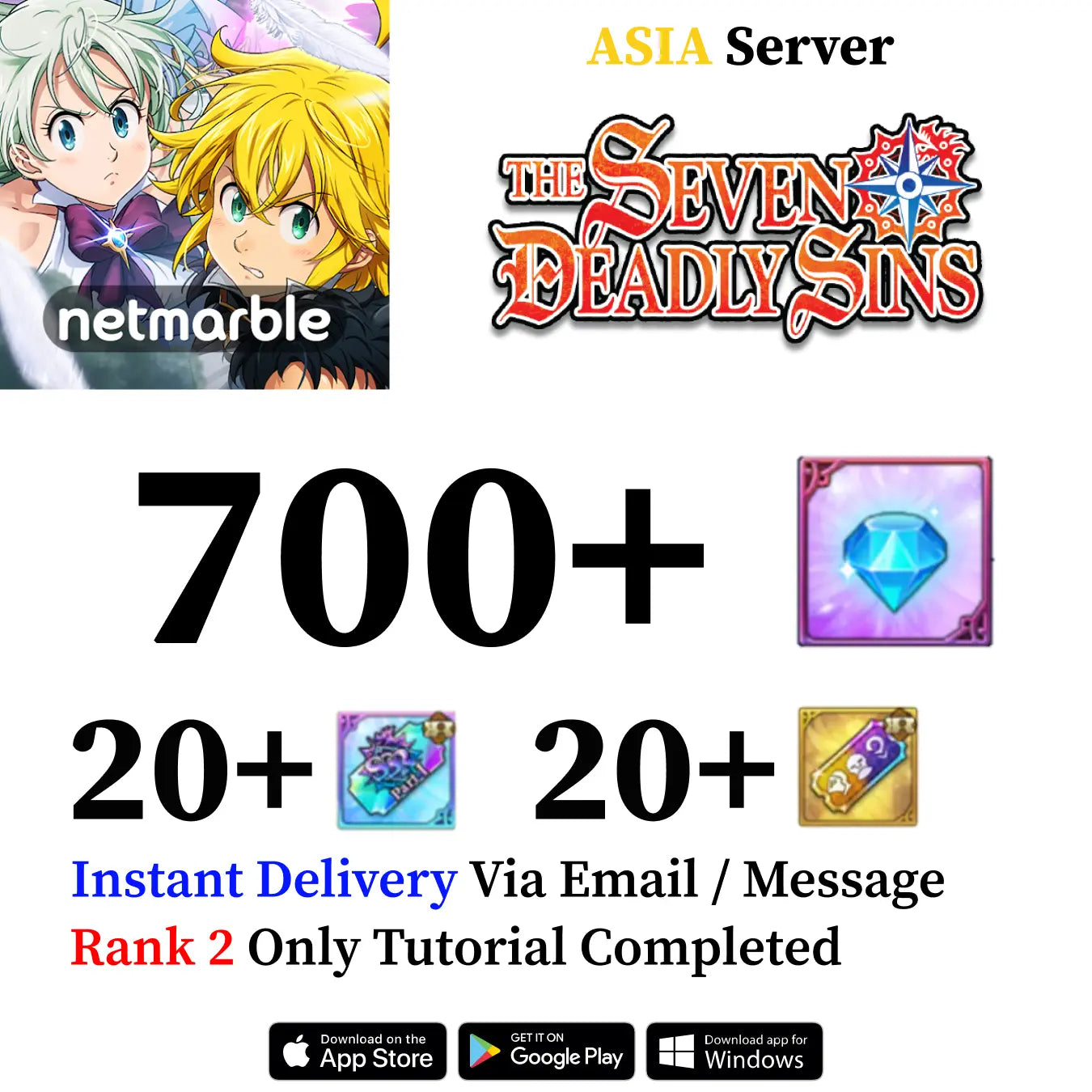 Seven Deadly Sins Grand Cross Account with 700+ Diamonds [Asia]