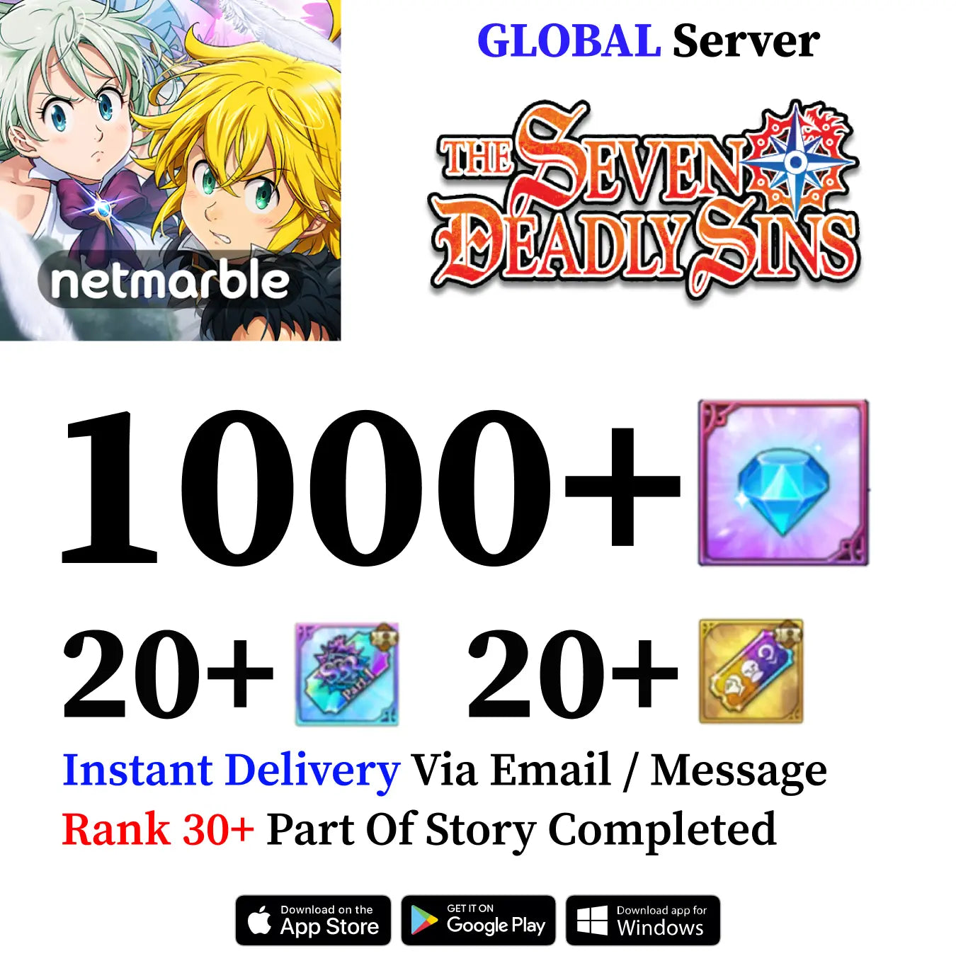 Seven Deadly Sins Grand Cross Account with 1000+ Diamonds [Global]