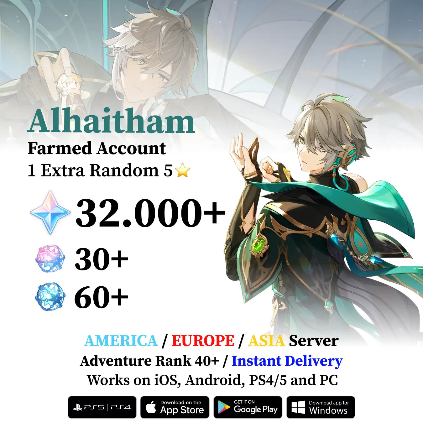 Alhaitham Reroll Account with 30.000 Primogems