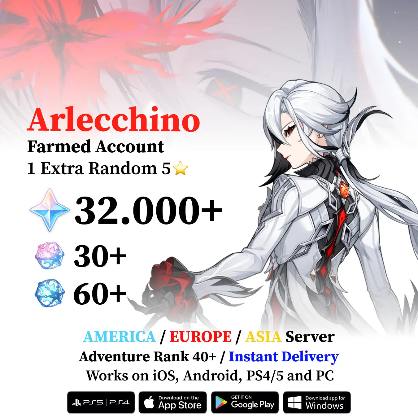 Arlecchino Reroll Account with 30.000 Primogems