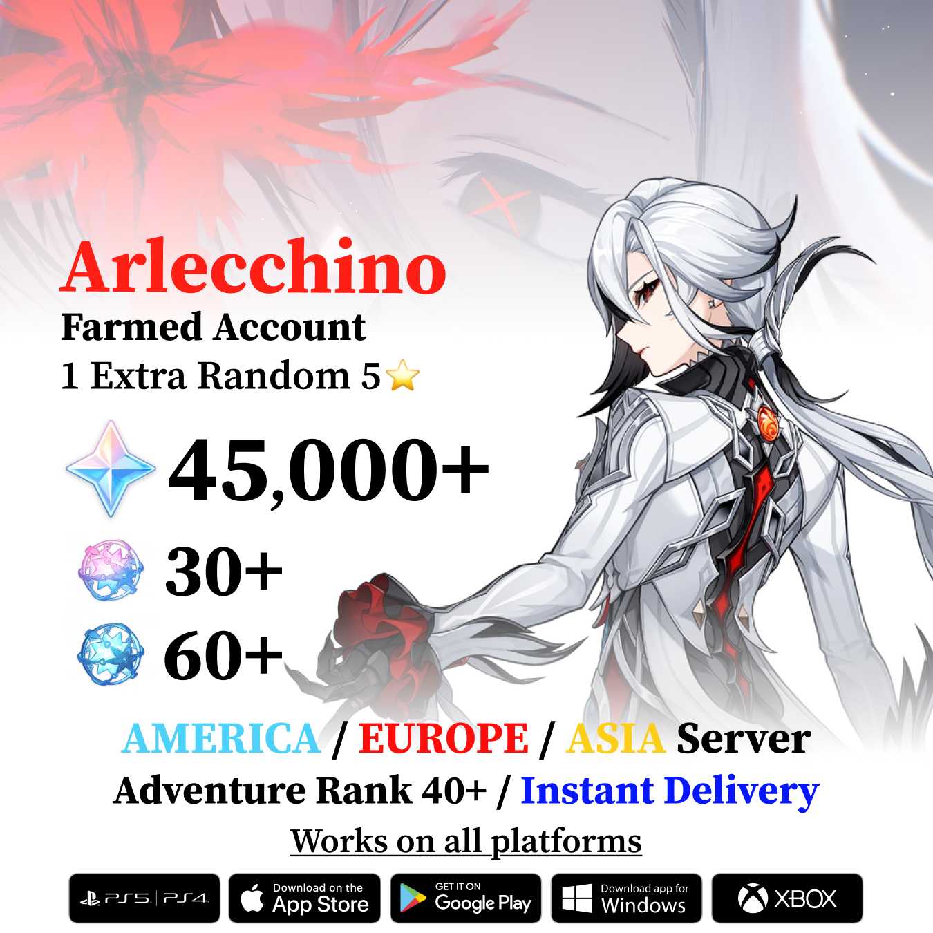 Arlecchino Reroll Account with 30.000 Primogems