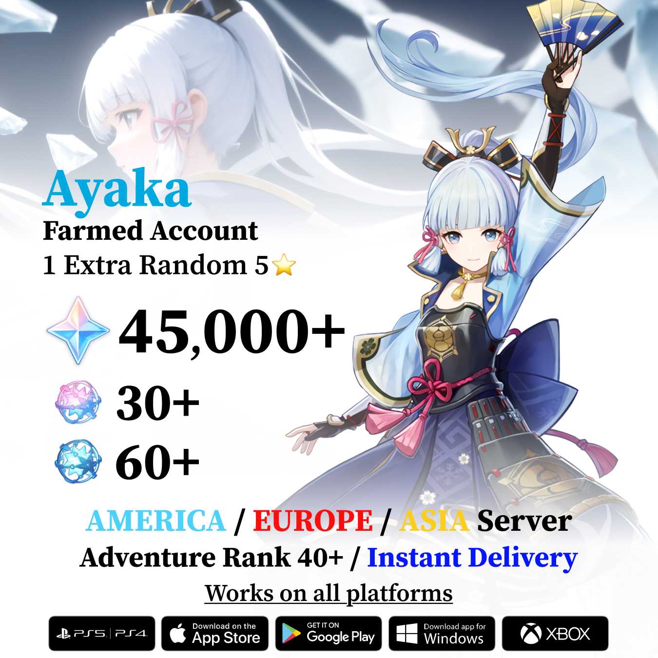 Ayaka Reroll Account with 30.000 Primogems