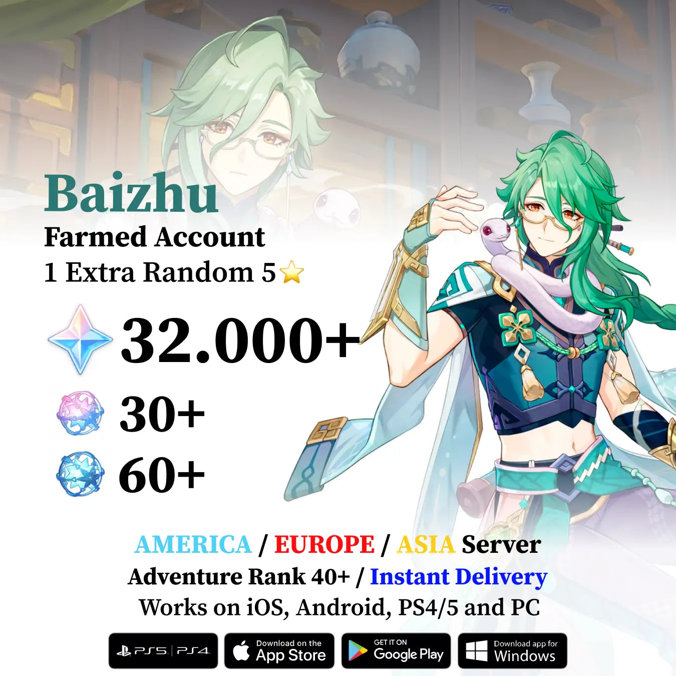 Baizhu Reroll Account with 30.000 Primogems