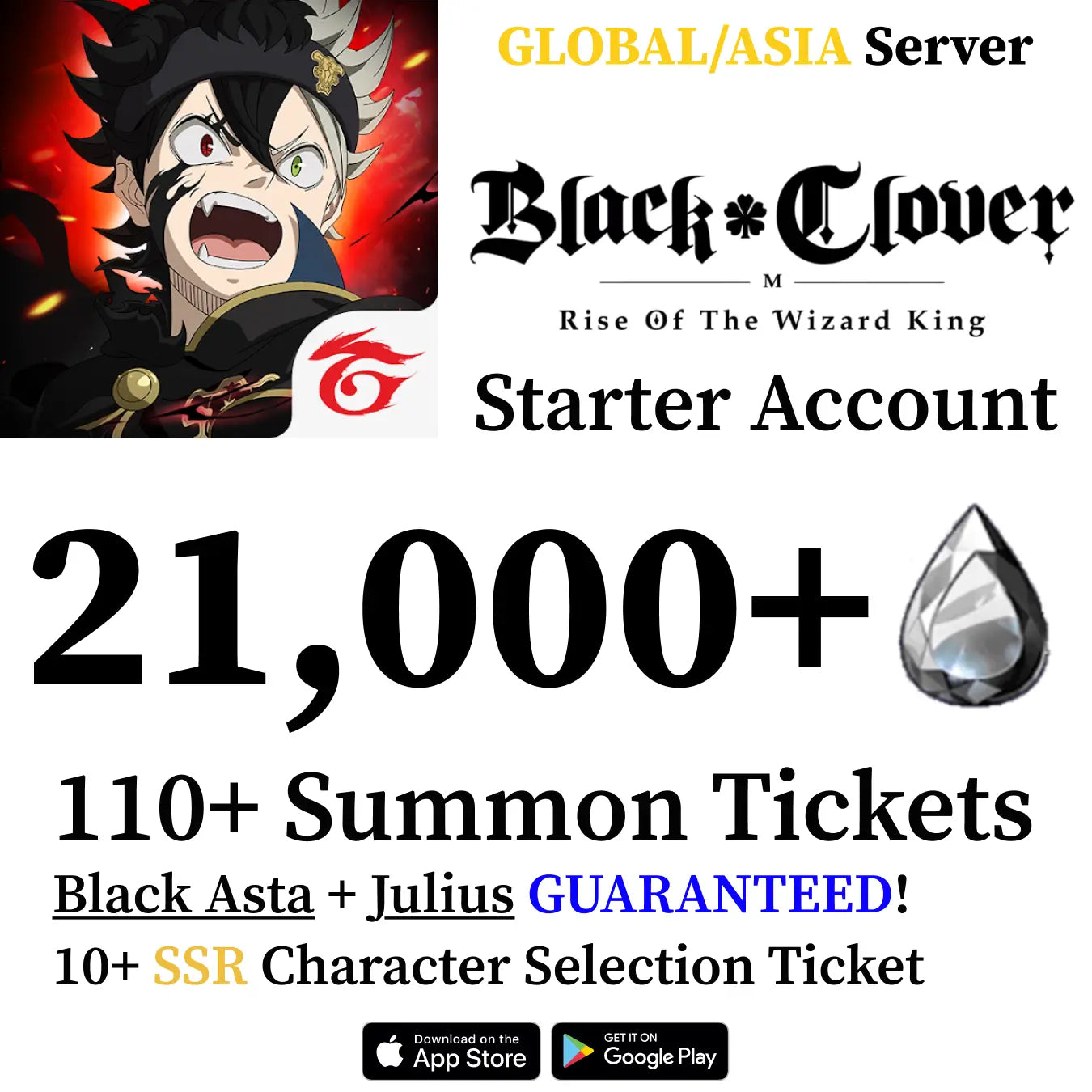 Black Clover M Account 21000+ Crystals [GLOBAL/ASIA]