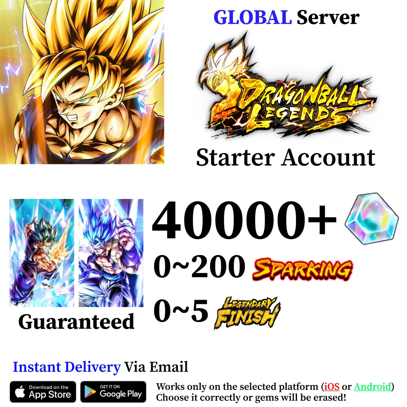 Dragon Ball Legends Super Saiyan God SS Gogeta & Vegito Starter Account