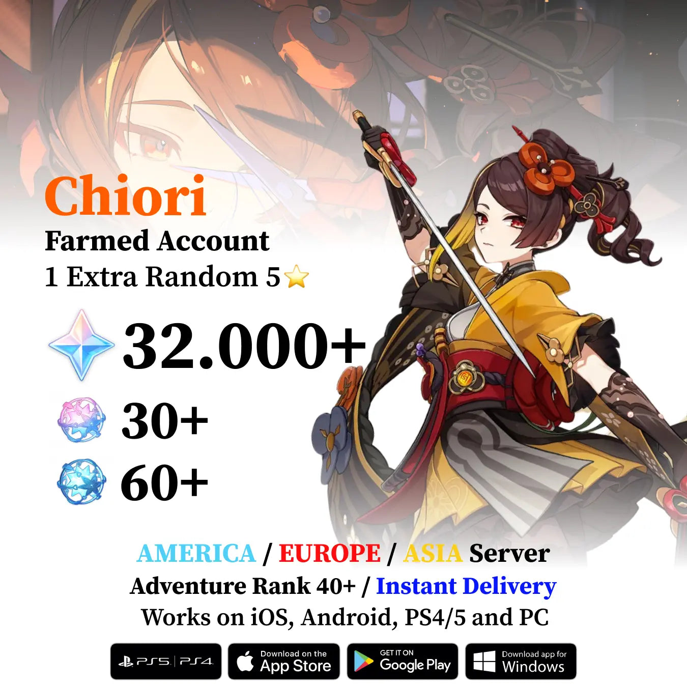 Chiori Reroll Account with 30.000 Primogems