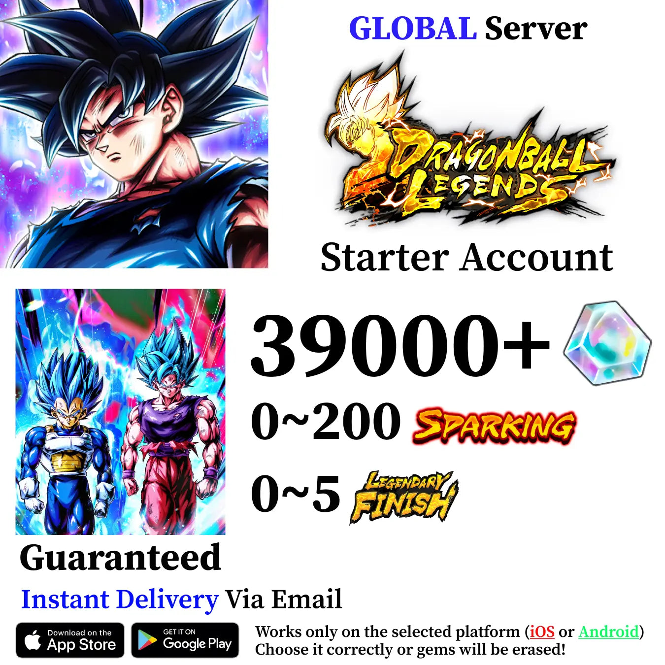 Dragon Ball Legends Super Saiyan God SS Evolved & Super Saiyan God SS Kaioken Vegeta & Goku Starter Account [iOS/Android]