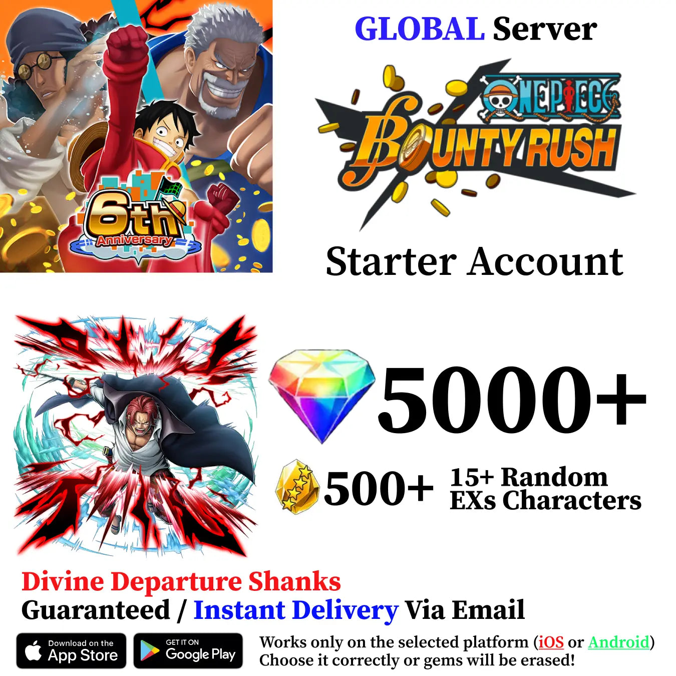 Divine Departure Shanks OPBR Starter Reroll Account [Global]