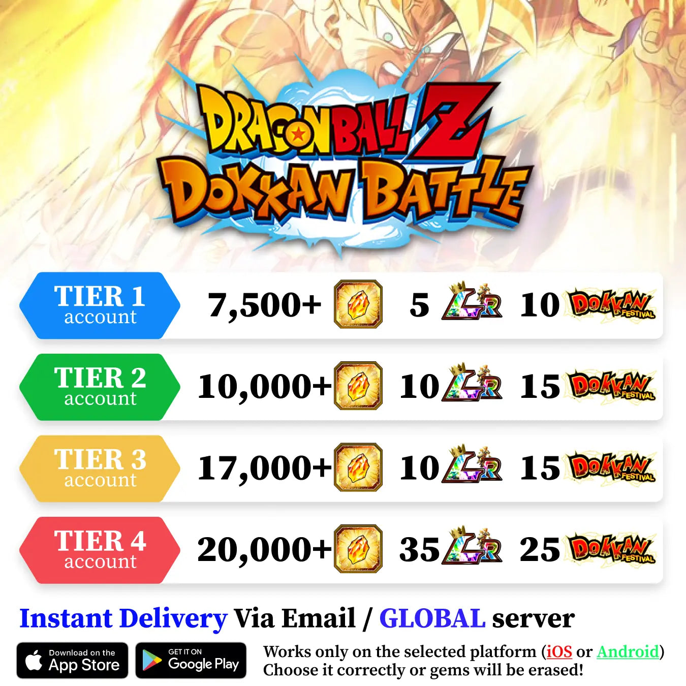 Dragon Ball Z Dokkan Battle Account with Dragon Stones [Android/iOS]