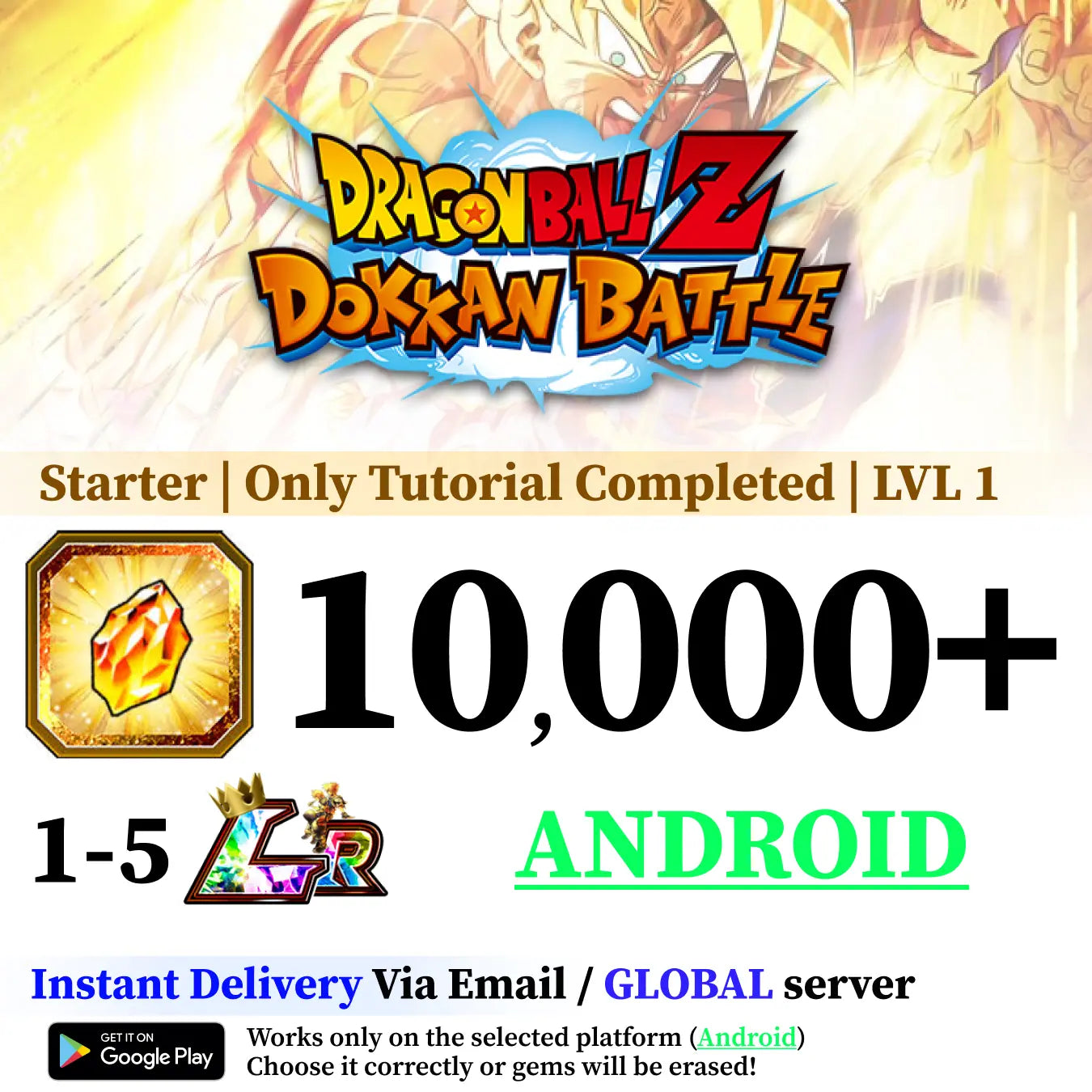 Dragon Ball Z Dokkan Battle Starter Account with 10.000+ Dragon Stones [Android]