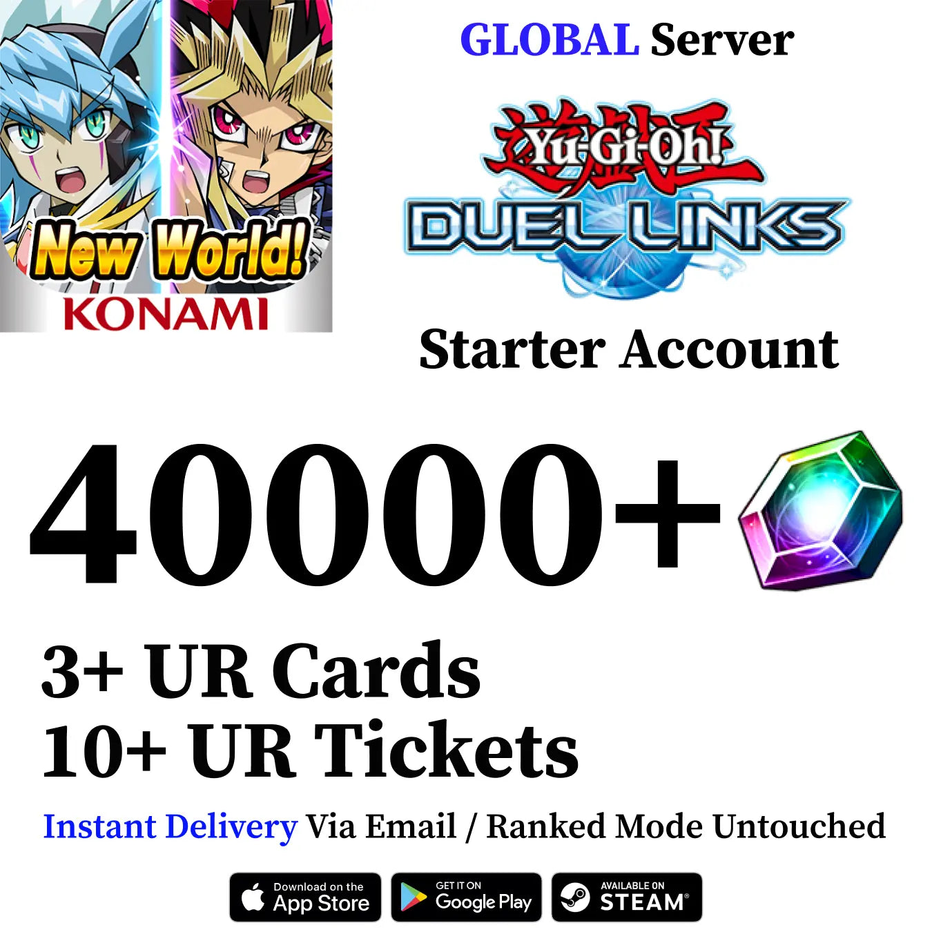 Yu-Gi-Oh! Duel Links Starter Account with 40000+ Gems [Global]