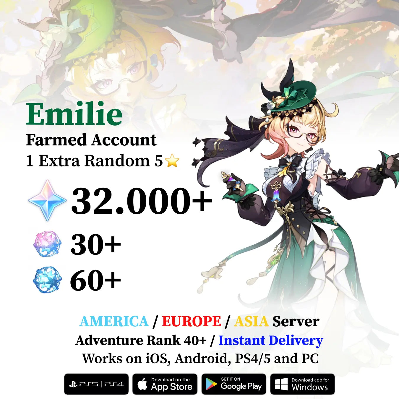 Emilie Reroll Account with 30.000 Primogems