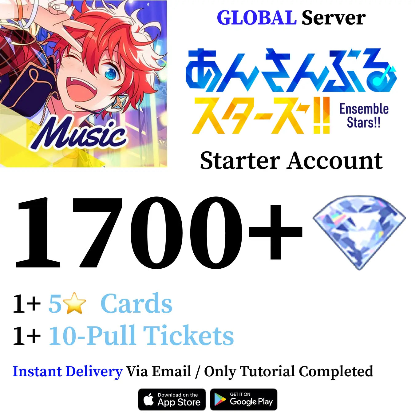 Ensemble Stars Music Enstars Reroll Starter Account with 1700+ Gems [Japan]