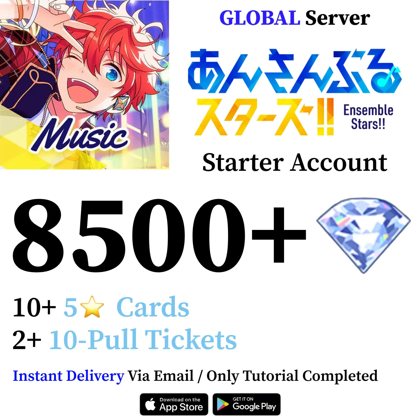 Ensemble Stars Music Enstars Reroll Starter Account with 8500+ Gems [Japan]