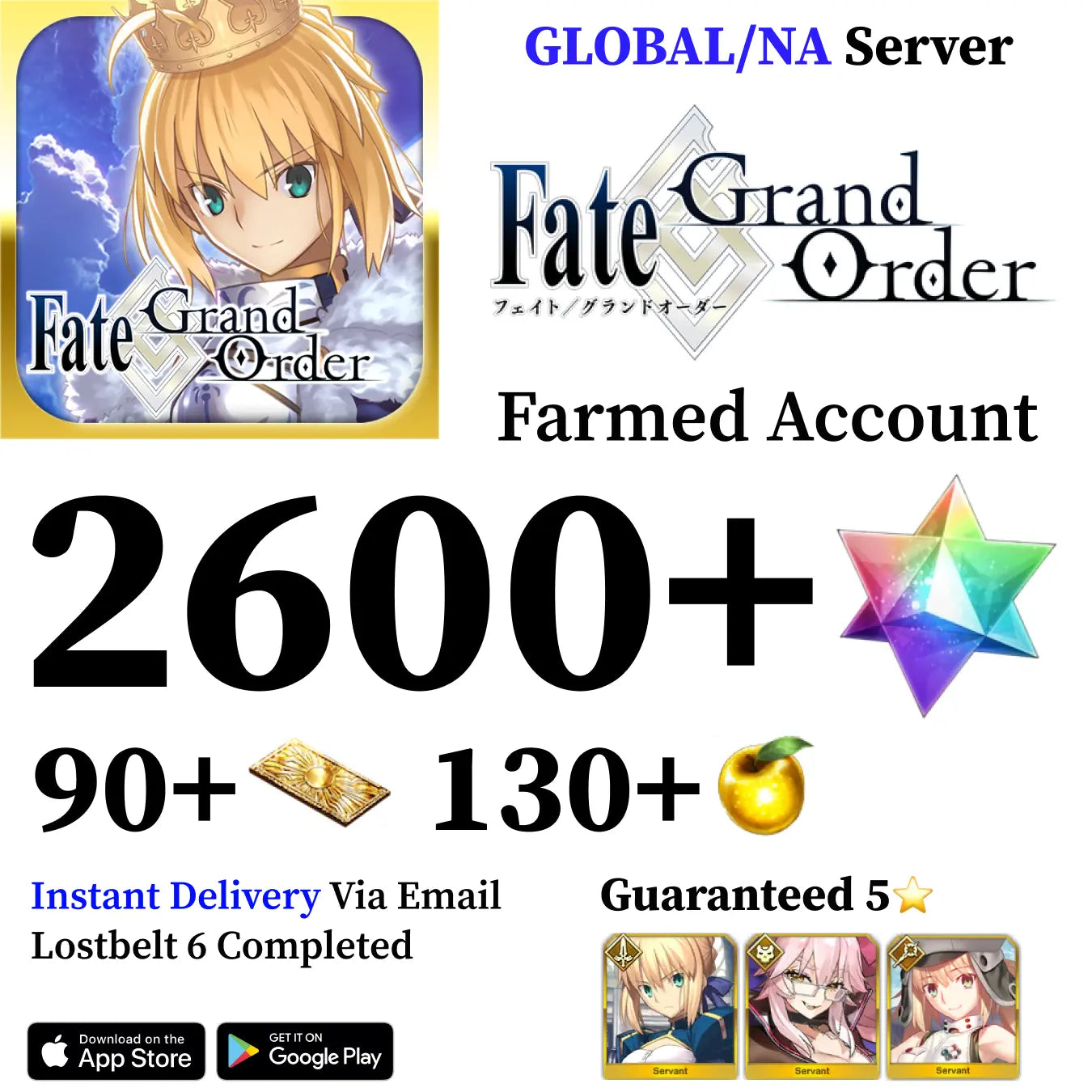 Fate Grand Order Reroll Account with 2290+ SQ [Global]