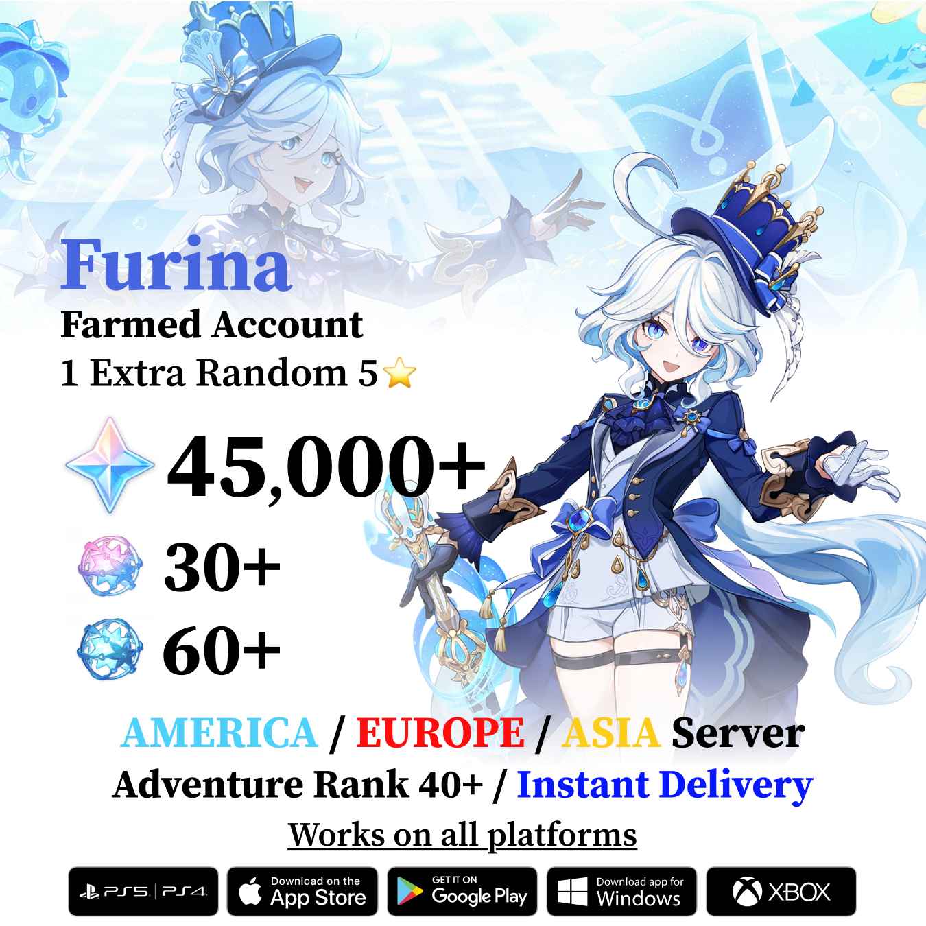 Furina Reroll Account with 30.000 Primogems