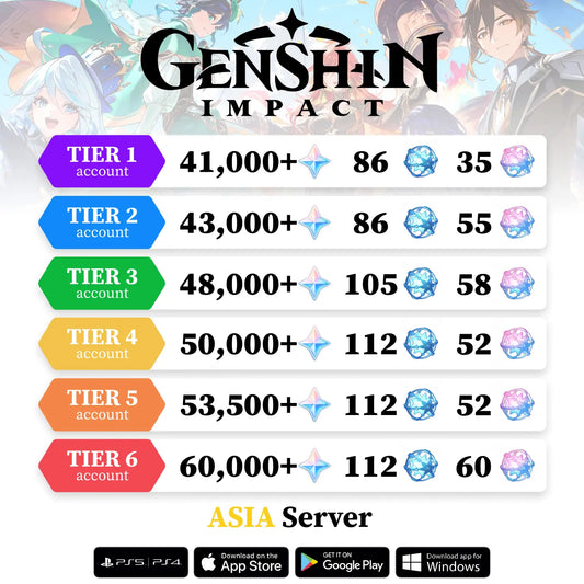 Genshin Reroll Account with Primogems [Asia]