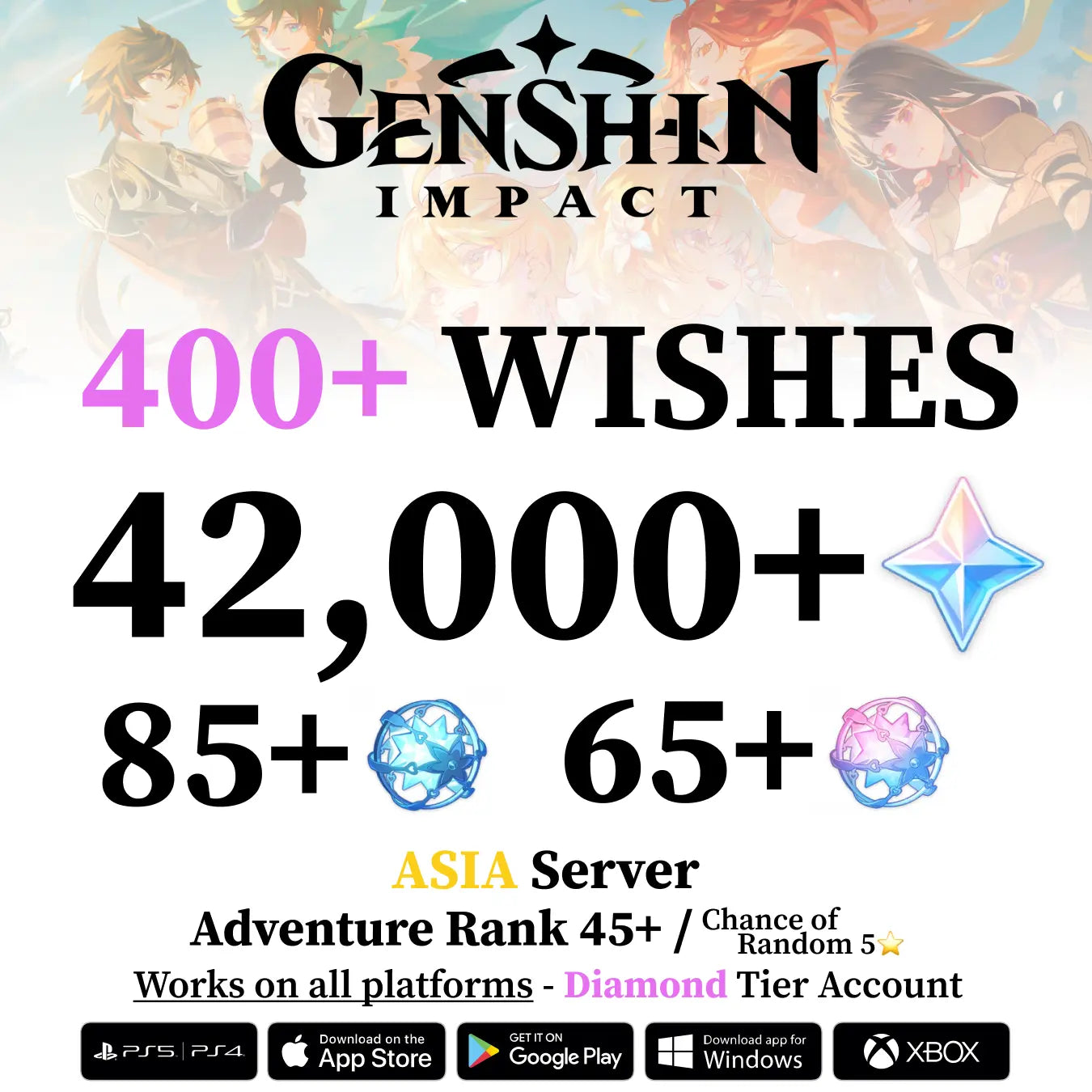 Genshin Impact Account with 34.000-60.000+ Primogems