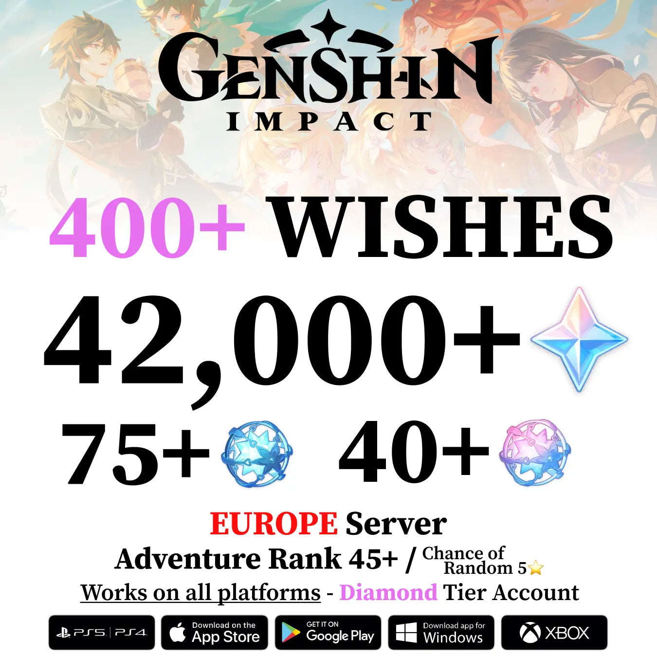 Genshin Impact Account with 34.000-60.000+ Primogems