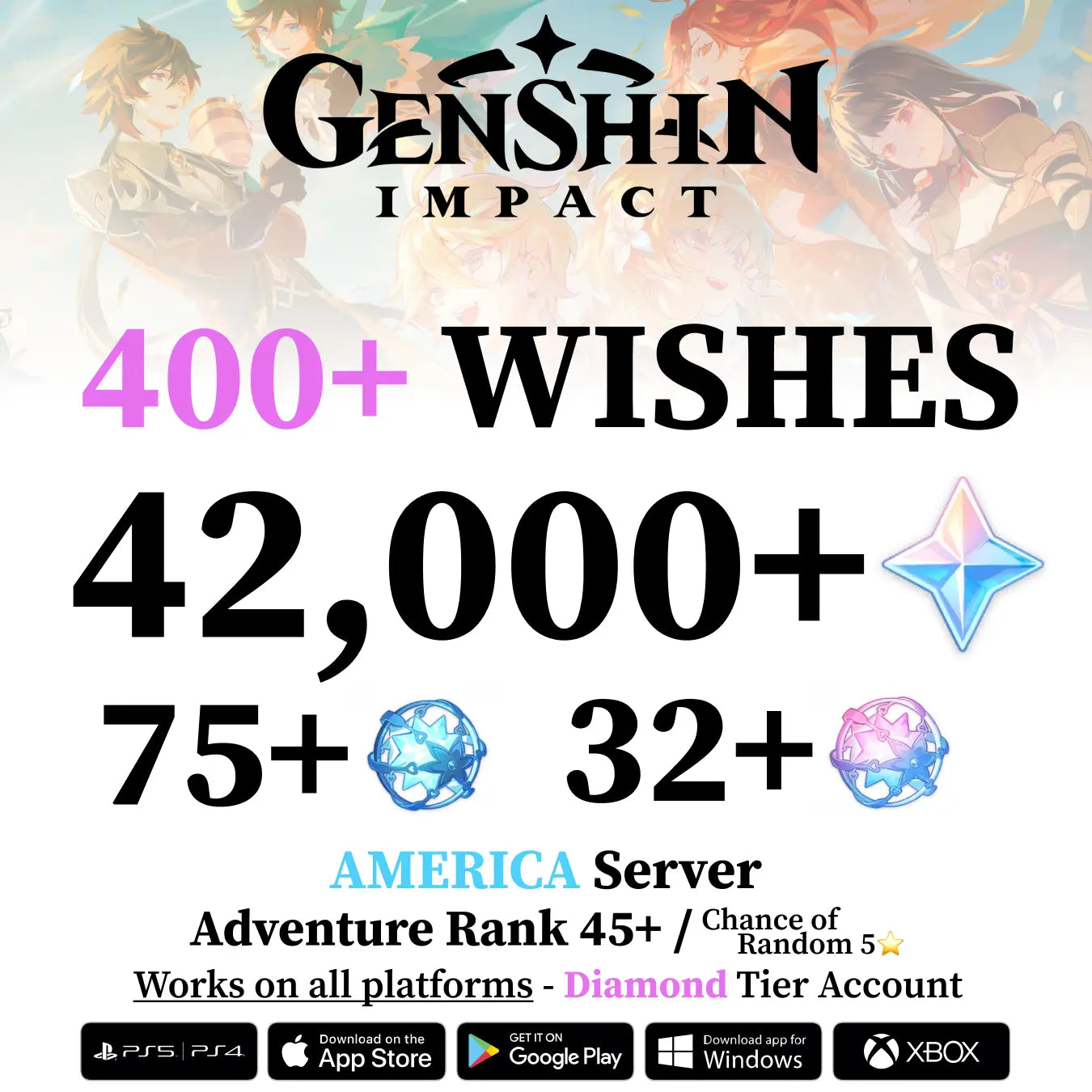 Genshin Impact Account with 34.000-60.000+ Primogems