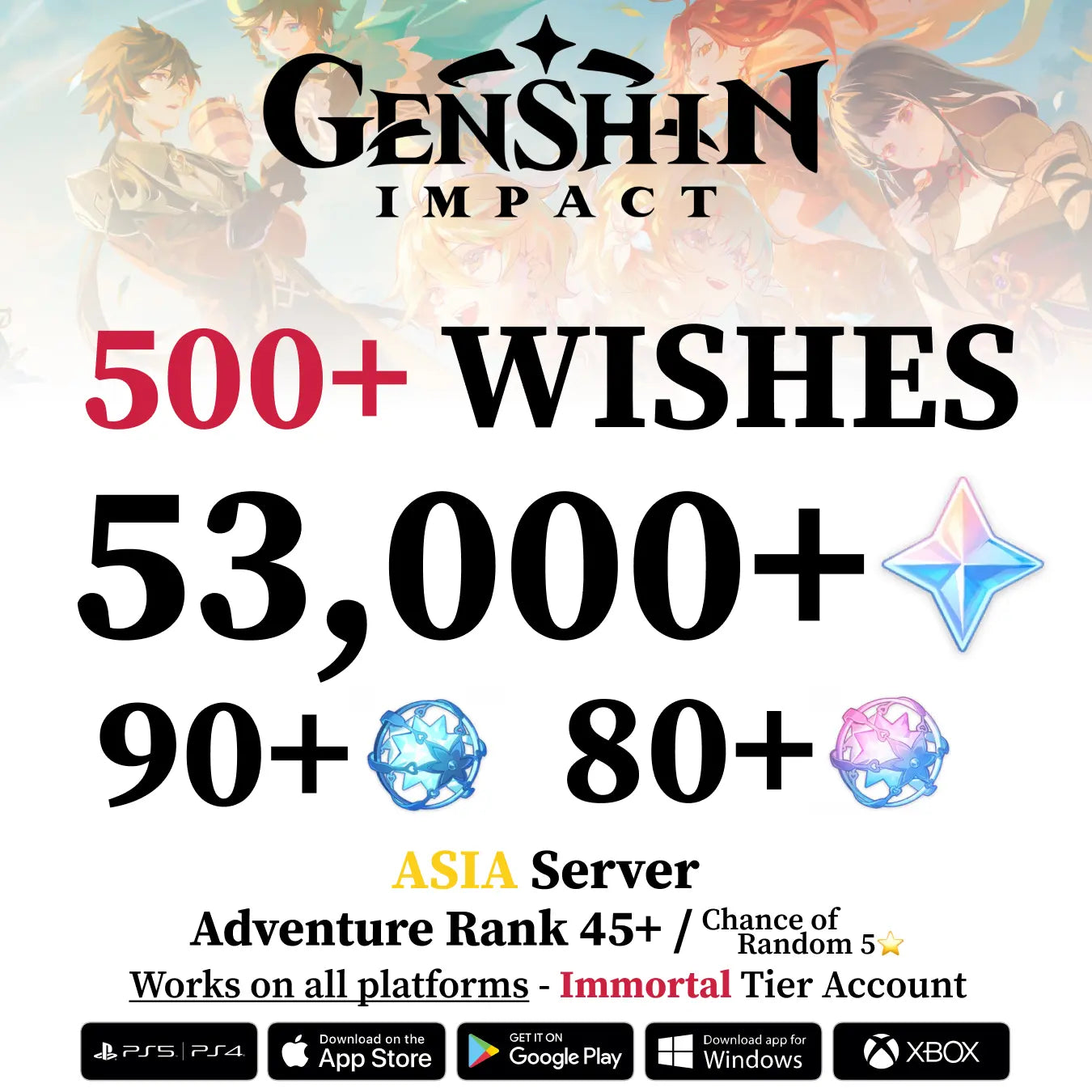 Genshin Impact Account with 34.000-60.000+ Primogems