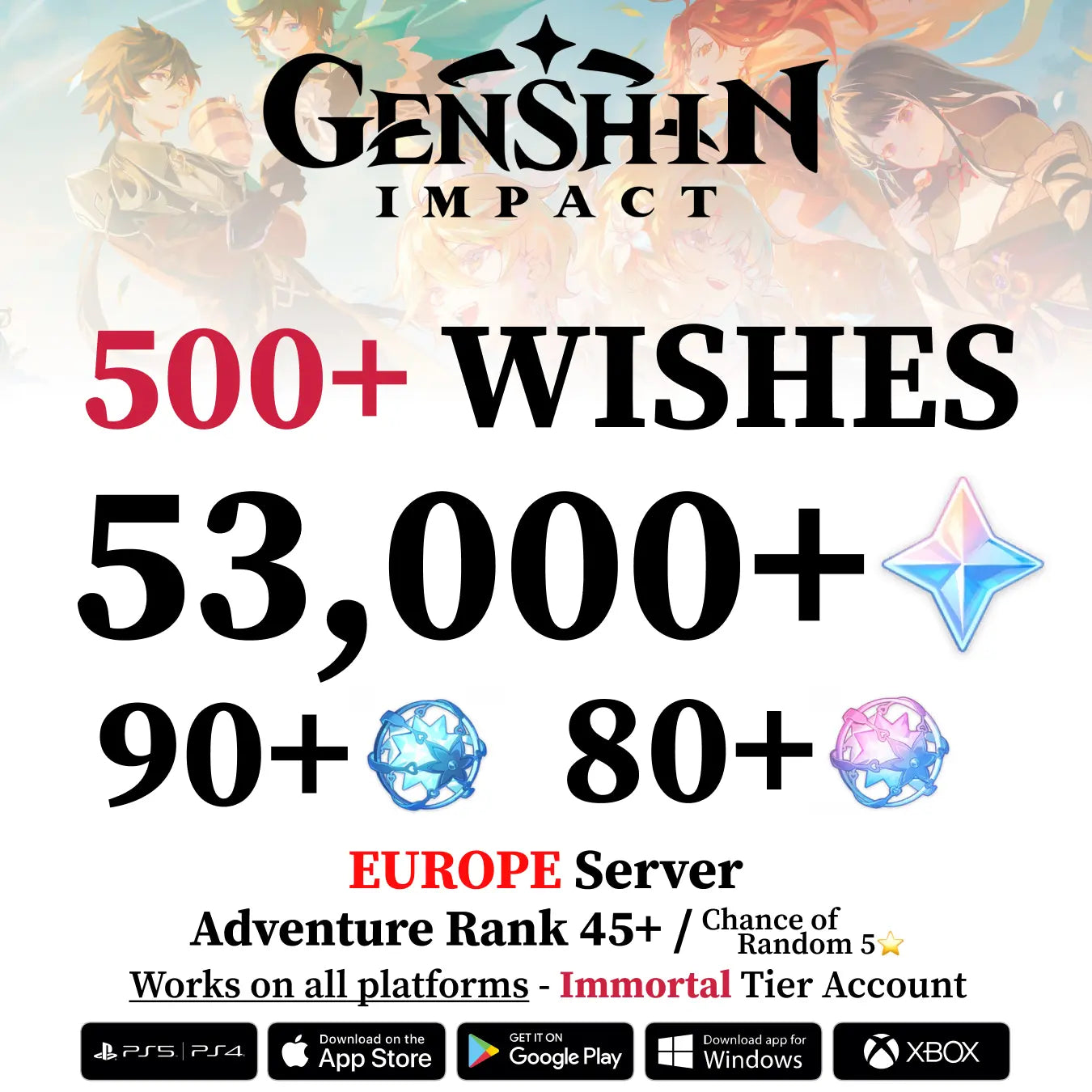 Genshin Impact Account with 34.000-60.000+ Primogems