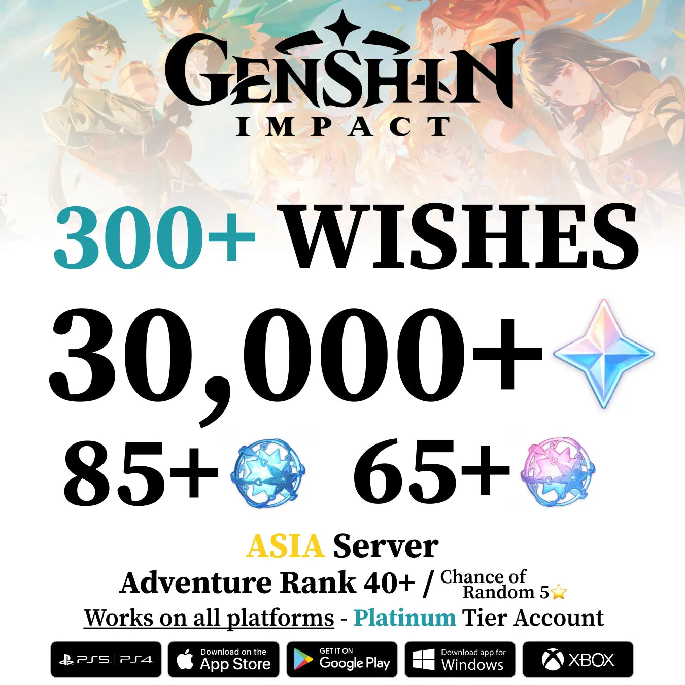 Genshin Impact Account with 34.000-60.000+ Primogems