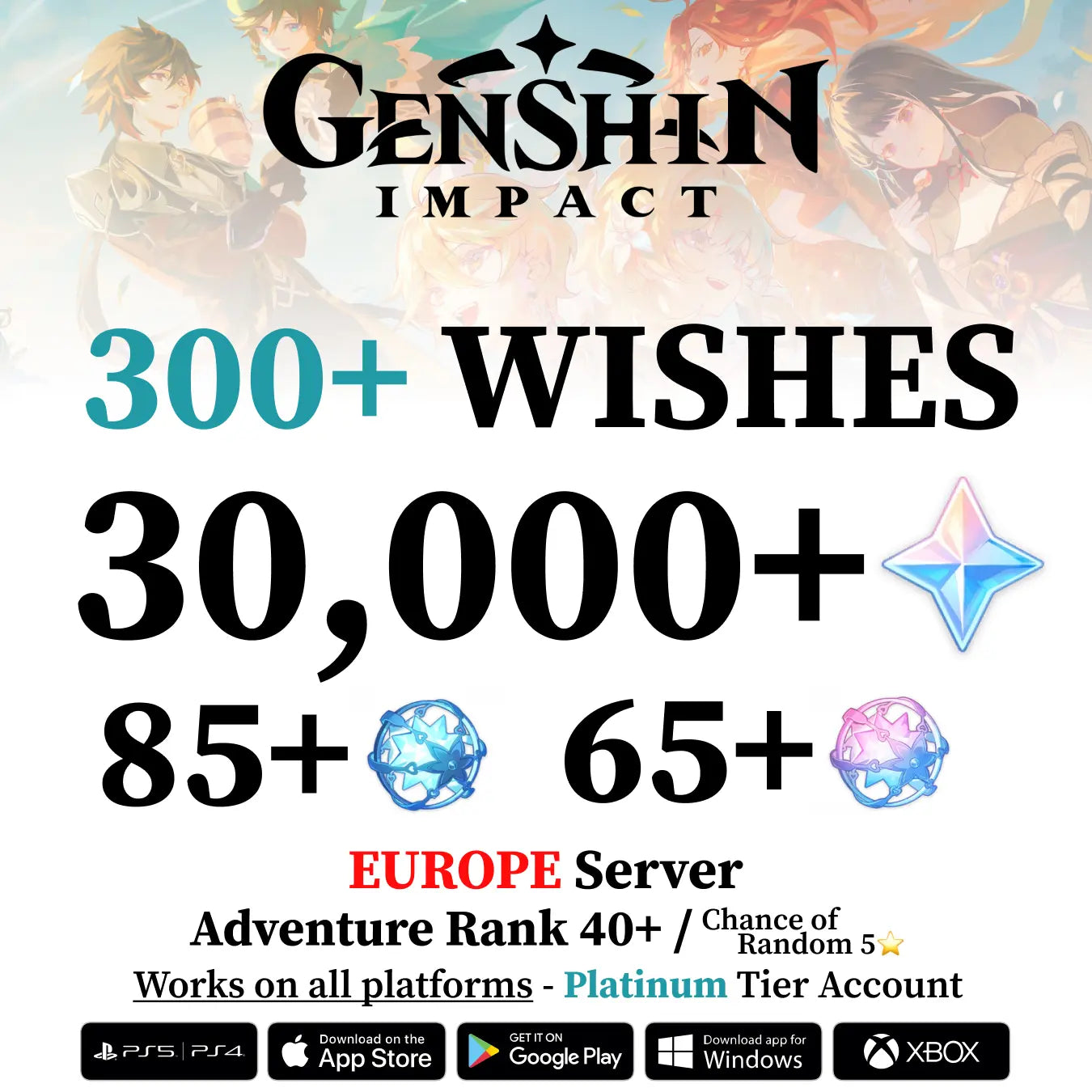 Genshin Impact Account with 34.000-60.000+ Primogems