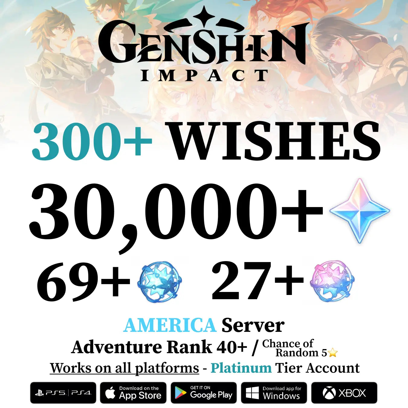 Genshin Impact Account with 34.000-60.000+ Primogems